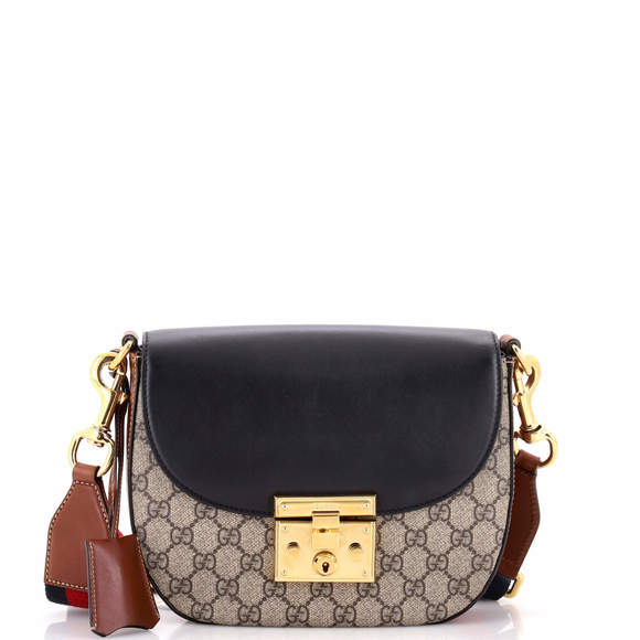 Gucci Medium Padlock Saddle Shoulder Bag GG Coated Canvas and Leather - Picture 1 of 8